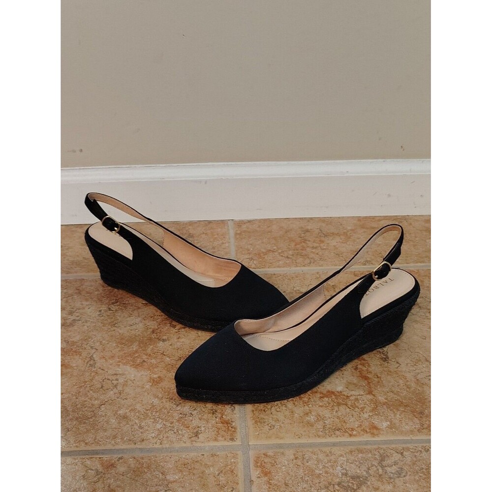 NWT Talbots Black Vivi Slingback Wedge Espadrille Heels